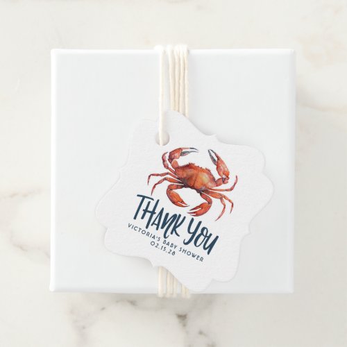 Red Crab Navy Blue Stripes Nautical Thank You Favor Tags