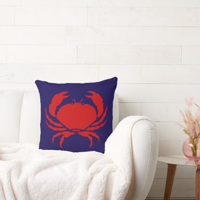 Red crab navy blue throw pillow cushion (Couch)