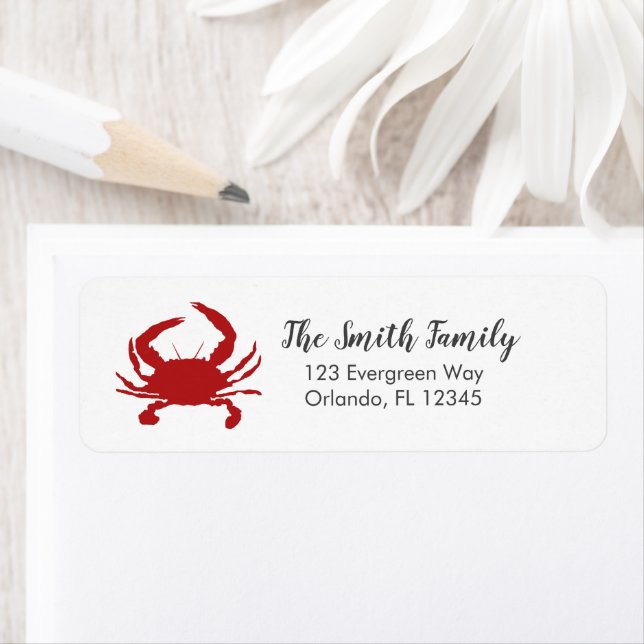 Red Crab Ocean Painting Art Address Label (Insitu)