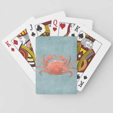 Red Crab On Denim Playing Cards