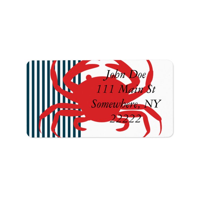 Red Crab on Nautical Stripes Label (Front)