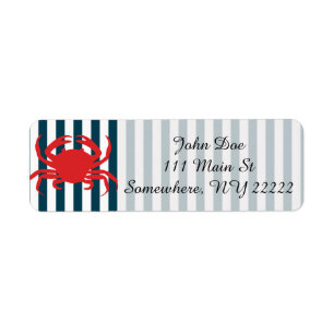 Red Crab on Nautical Stripes Label