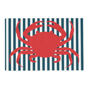 Red Crab on Nautical Stripes Placemat