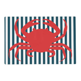 Red Crab on Nautical Stripes Placemat