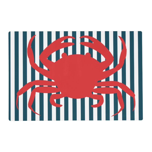 Red Crab on Nautical Stripes Placemat (Front)