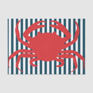 Red Crab on Nautical Stripes Tissue Paper