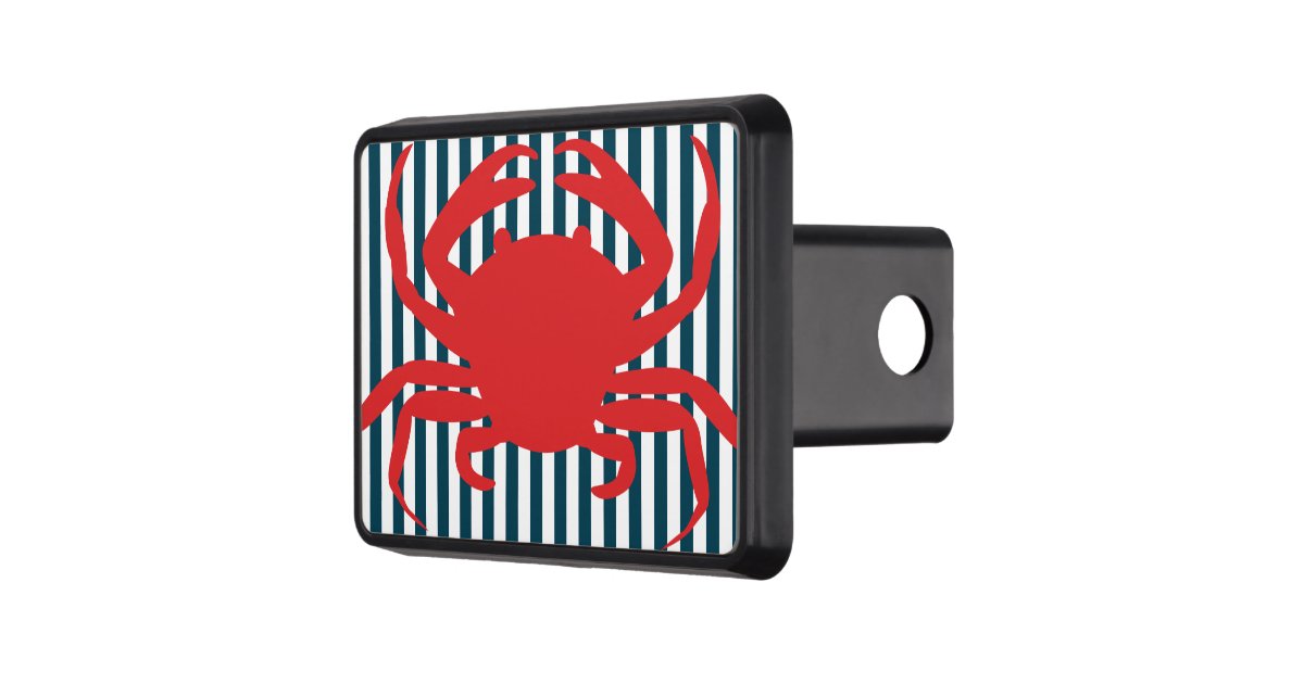Red Crab on Nautical Stripes Trailer Hitch Cover Zazzle