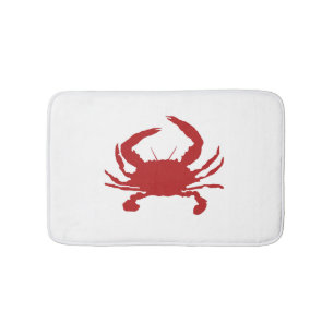 Red Crab Painting Beach Coastal Bird Painting Bath Mat