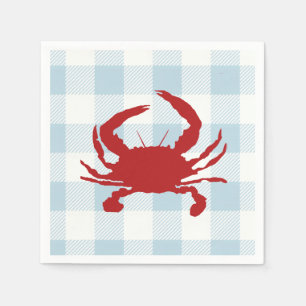 Red Crab Painting Nautical Blue Gingham Coastal Napkins