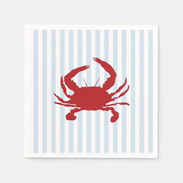 Red Crab Painting Nautical Stripe  Napkins (Front)