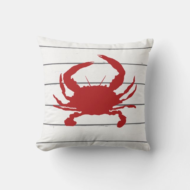Red Crab Painting Shiplap Coastal  Throw Pillow (Front)