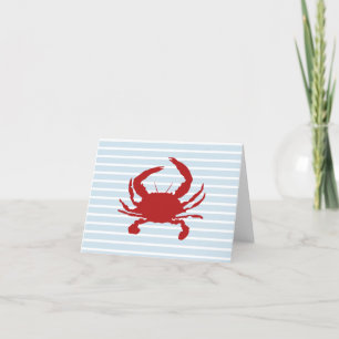 Red Crab Painting Stripe Nautical Letterpress Thank You Card