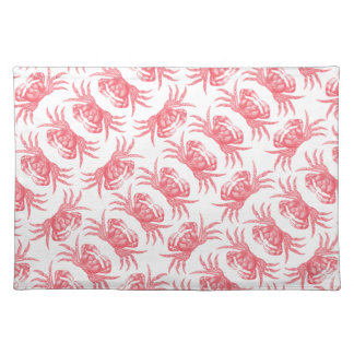 Red Crab Pattern Woodblock Print Artisan Style Placemat