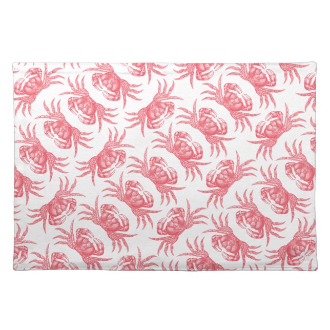 Red Crab Pattern Woodblock Print Artisan Style Placemat (Front)
