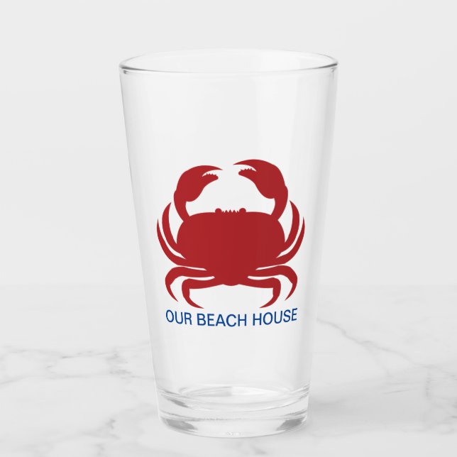 Red Crab Personalize Name Modern Beach Party Glass (Front)