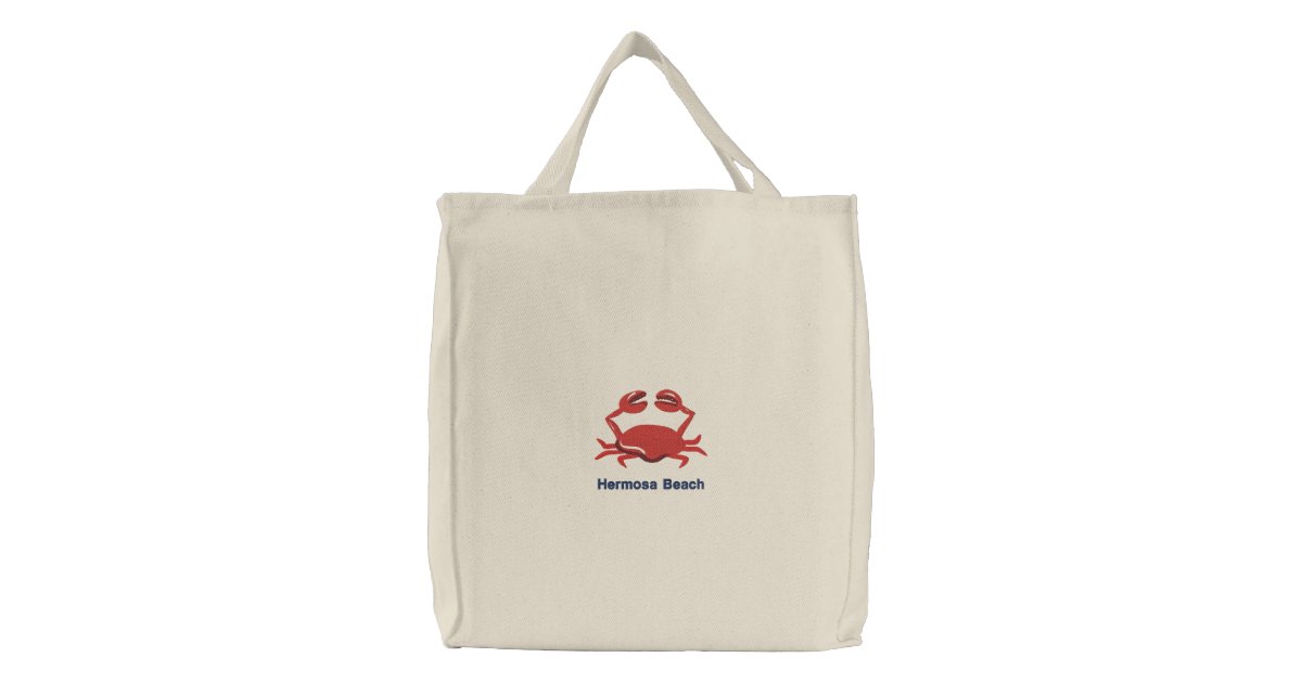 Red Crab Personalized Beach Embroidered Tote Bag