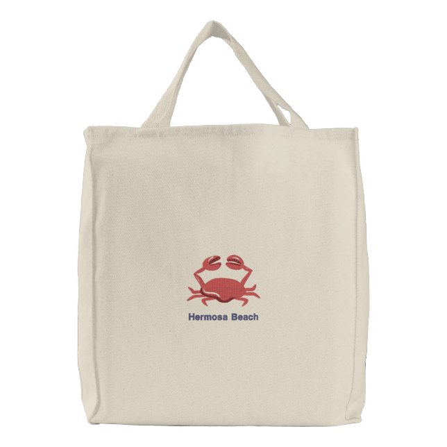 Red Crab Personalized Beach Embroidered Tote Bag (Front)