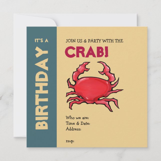 Red Crab sand Birthday Invitation (Front)
