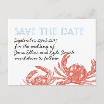 Red Crab Save The Date Announcement Postcard by designaline at Zazzle