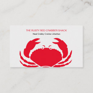 Red Crab Seafood Black White Simple Nautical Business Card