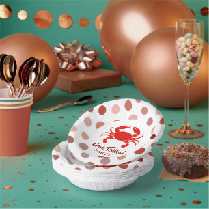 Red Crab Seafood Nautical Polka dot Party Paper Bowls