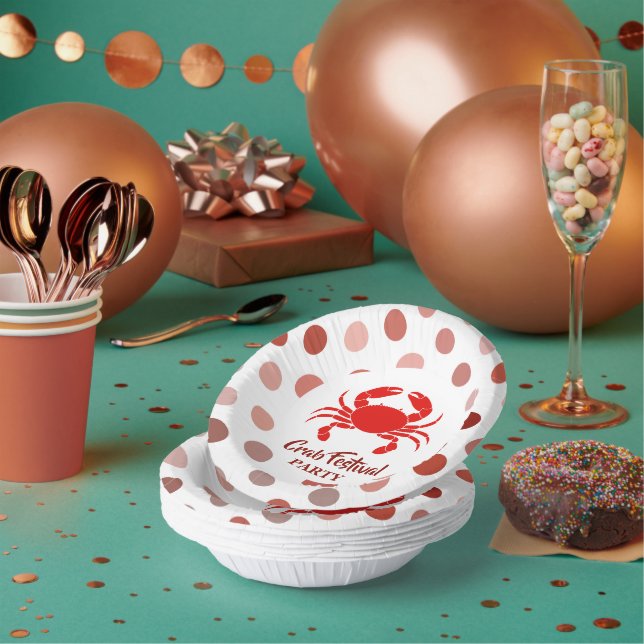 Red Crab Seafood  Nautical Polka dot Party Paper Bowls (Multi)