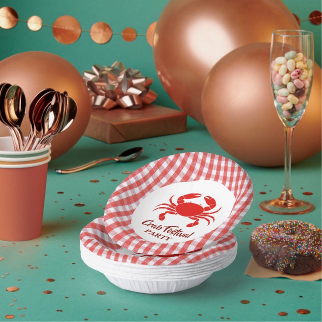 Red Crab Seafood  Nautical Scott geometric Party Paper Bowls (Multi)