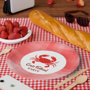 Red Crab Seafood Nautical Scott geometric Party Paper Plates