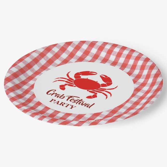 Red Crab Seafood  Nautical Scott geometric Party Paper Plates (Angled)