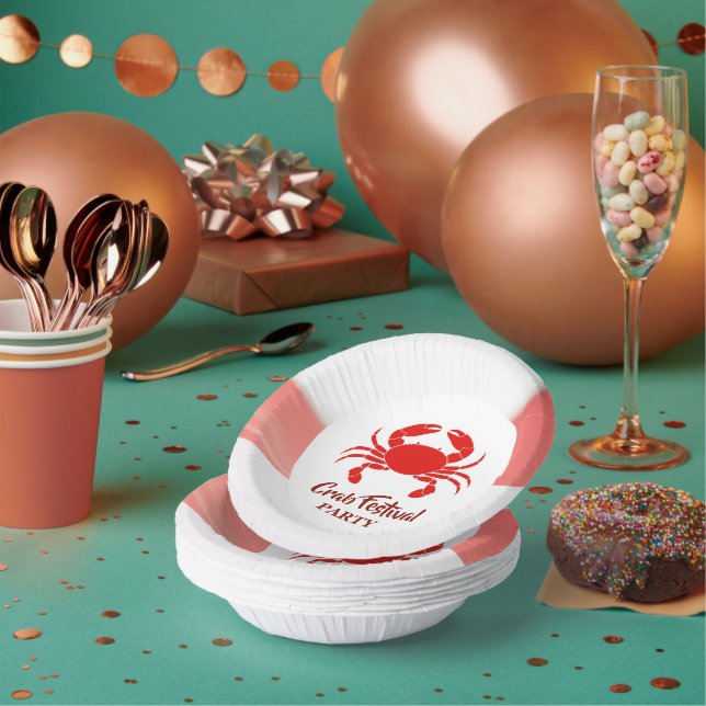 Red Crab Seafood  Nautical Stripes Party Paper Bowls (Multi)