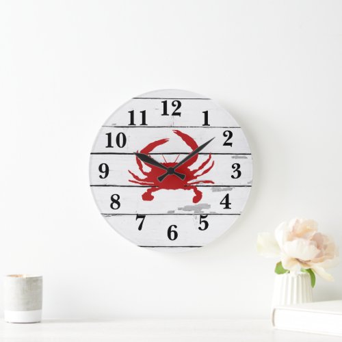 Red Crab Ship Beach Rustic Painting Large Clock