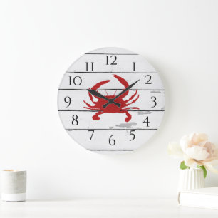 Red Crab Ship Beach Rustic Painting Large Clock