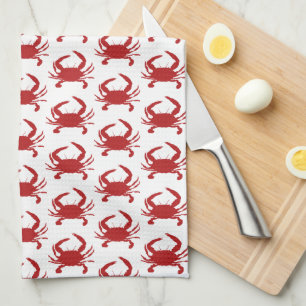 Red Crab Silhouette Pattern Beach Kitchen Towel