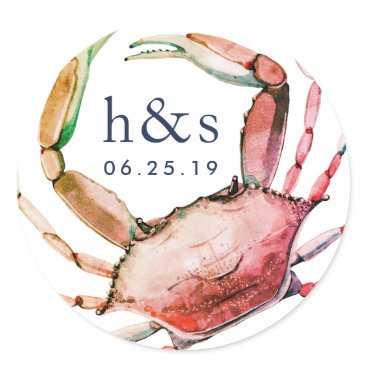 Red Crab Wedding Monogram Classic Round Sticker Red Crab Wedding Monogram Classic Round Sticker