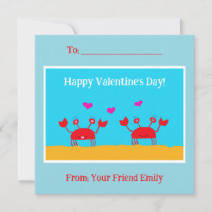Red Crabs Hearts Friendship Kids Valentine's Day Holiday Card