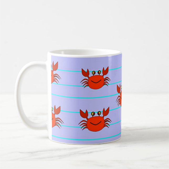 Red crabs on striped coffee mug (Left)
