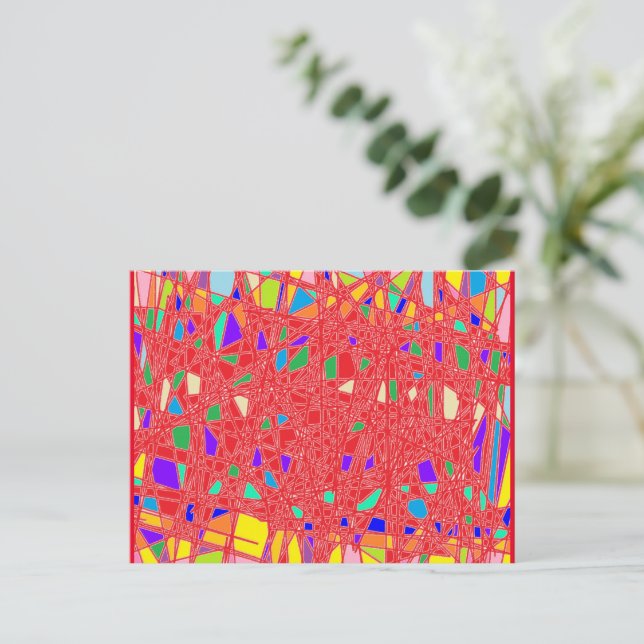 RED CRACKLED AART DESIGN BROKEN GLASS HOLIDAY POSTCARD (Standing Front)