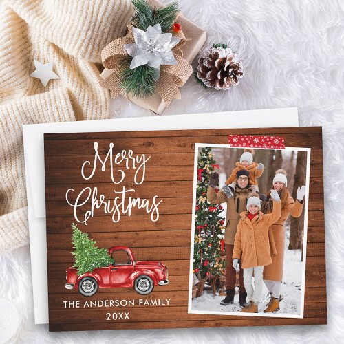 Red Craft Tape Calligraphy Christmas Truck Wood Holiday Card