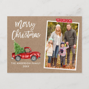 Red Craft Tape Truck Brush Script Kraft Christmas Postcard