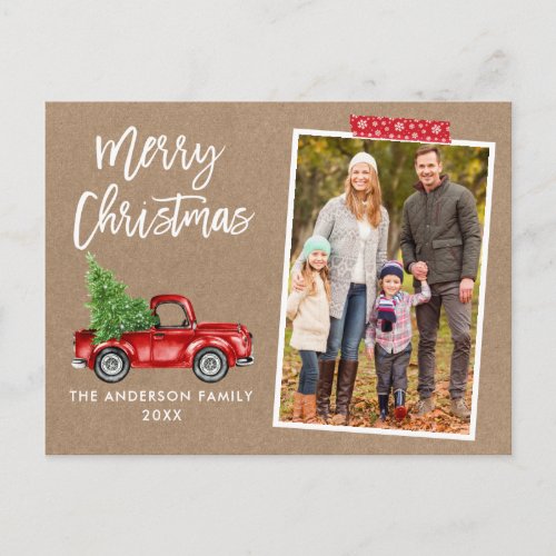 Red Craft Tape Truck Brush Script Kraft Christmas Postcard