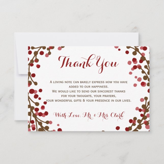 Red Cranberry Wreath Thank you Card (Front)