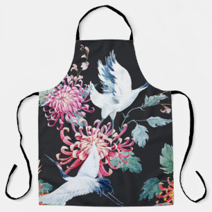 Red Crane Chrysanthemum Watercolor Pattern Apron