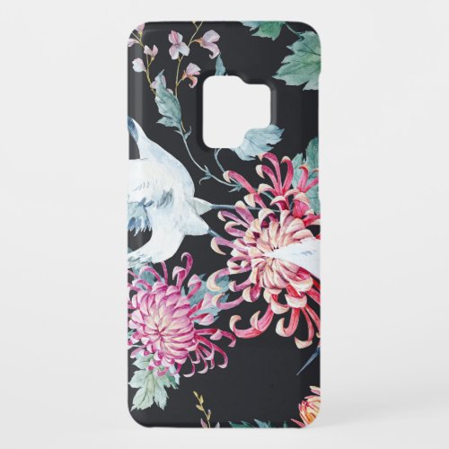 Red Crane Chrysanthemum Watercolor Pattern Case_Mate Samsung Galaxy S9 Case