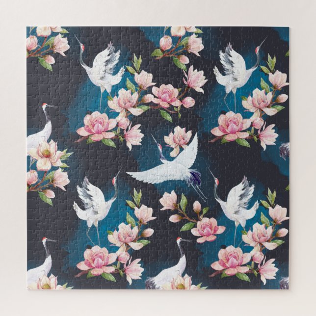 Red Crane Magnolia: Japanese Watercolor. Jigsaw Puzzle (Vertical)