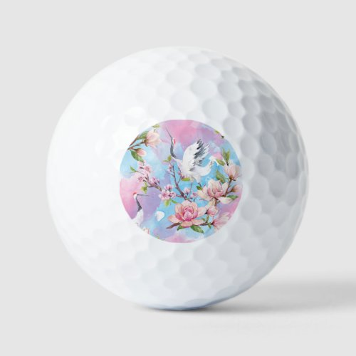 Red Crane Watercolor Japanese Motif Golf Balls