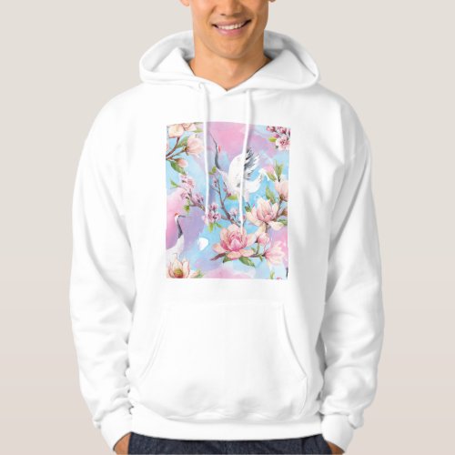 Red Crane Watercolor Japanese Motif Hoodie