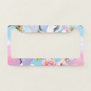 Red Crane Watercolor Japanese Motif License Plate Frame