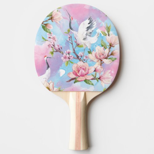 Red Crane Watercolor Japanese Motif Ping Pong Paddle