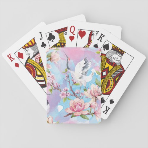 Red Crane Watercolor Japanese Motif Playing Cards
