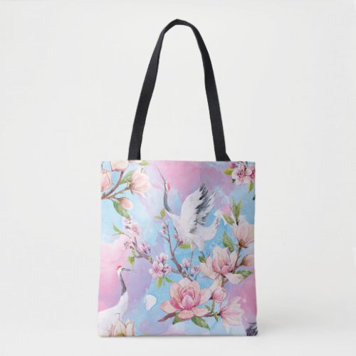 Red Crane Watercolor Japanese Motif Tote Bag